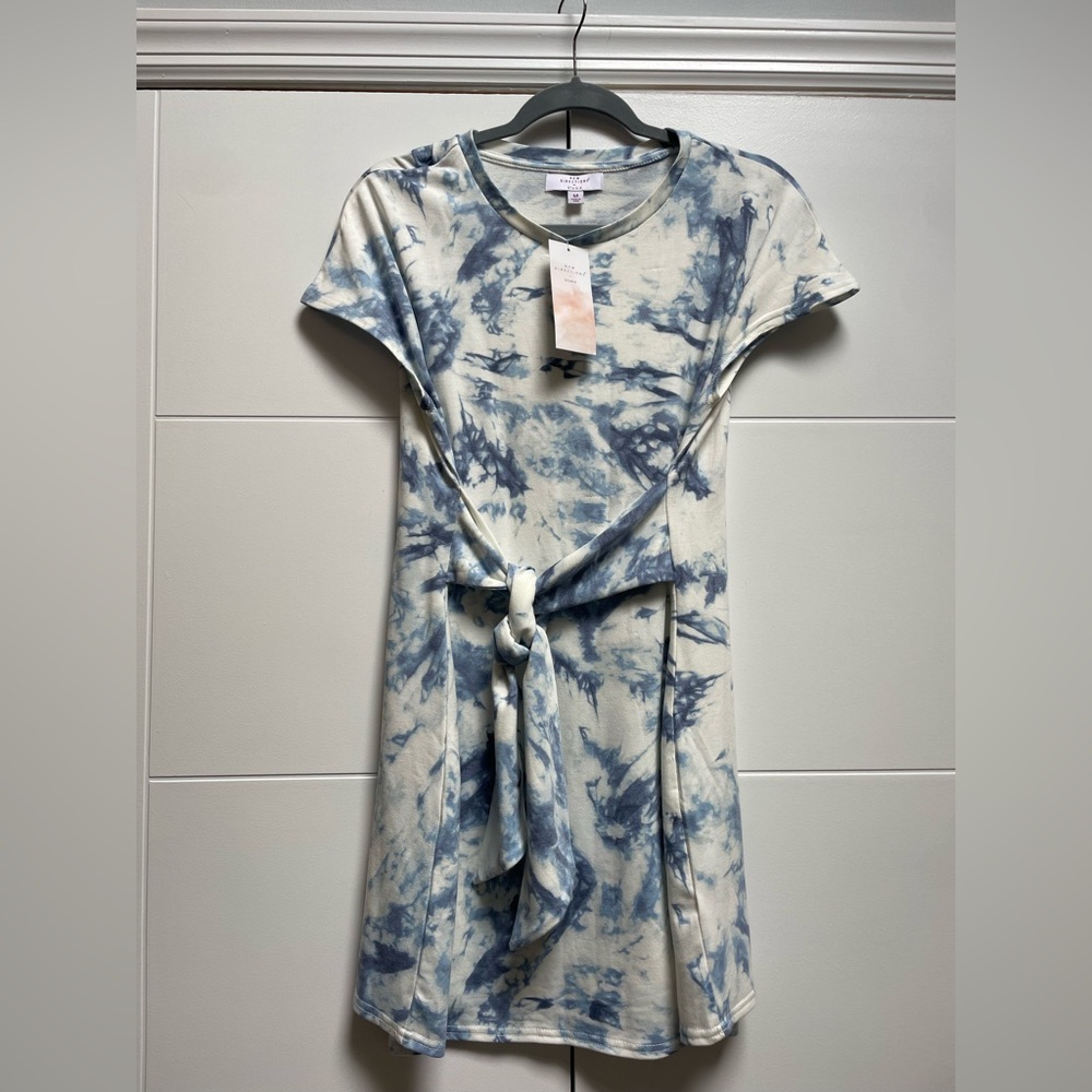 NEW DIRECTIONS Tie Dye Belted T-Shirt Mini Dress Short Sleeve Blue White Women M
